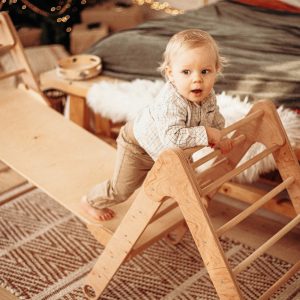 Climbing Set: TWO Foldable Triangle + Climbing ramp, Montessori toddler Balance board Wooden Baby gym Rock climbing Montessori furniture