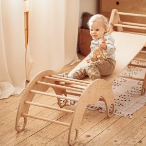 First Christmas Gift - Foldable triangle + Climbing Arch + Ramp with slide, Montessori furniture, Wooden play gym, Indoor Playground