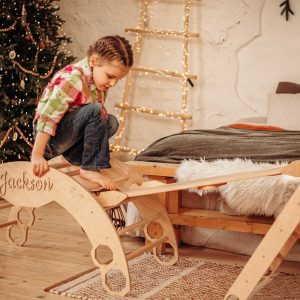 Montessori toddler set - Foldable triangle + Climbing Arch + Ramp with slide, Wood play center Wooden gym dreieck