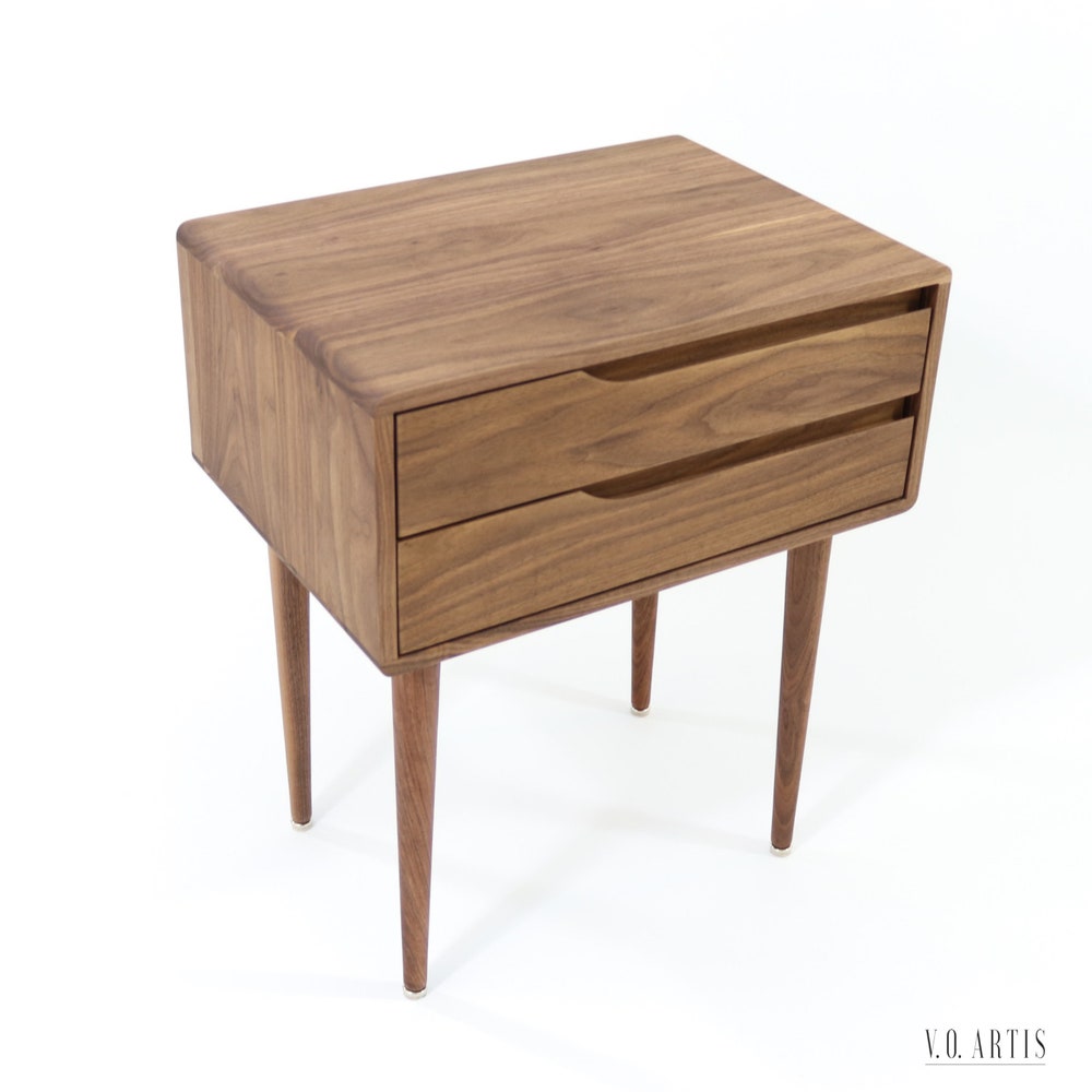 Nightstand, Bedside table, side table with two drawers in solid Walnut or Oak wood - Image 7