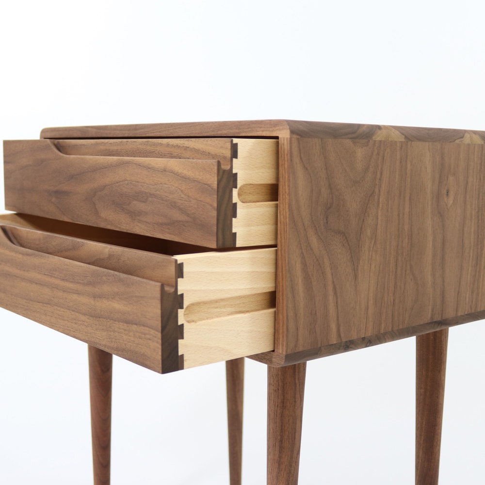 Nightstand, Bedside table, side table with two drawers in solid Walnut or Oak wood - Image 8