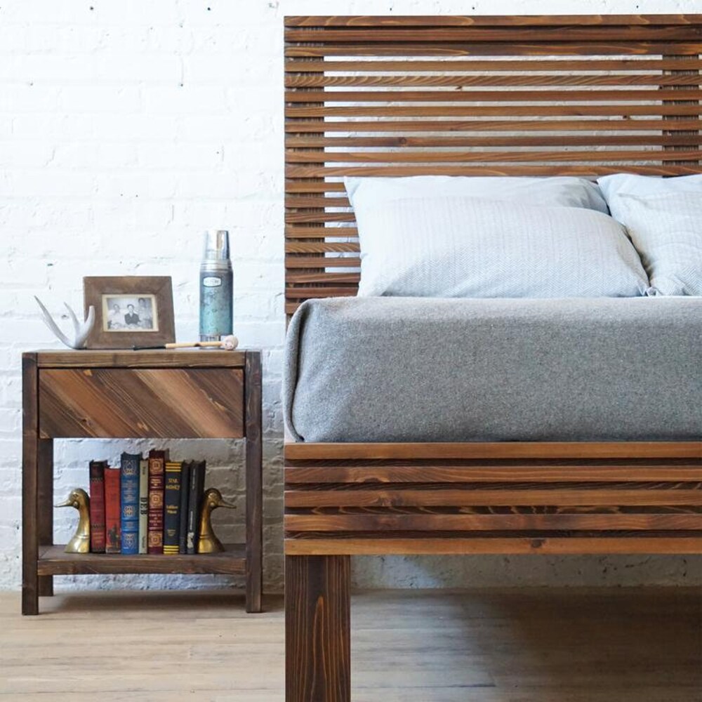 The Carolina Bed - Platform Bed and Headboard - Natural Solid Wood - Rustic Modern - Mid Century - Farmhouse - Organic - Handmade in USA