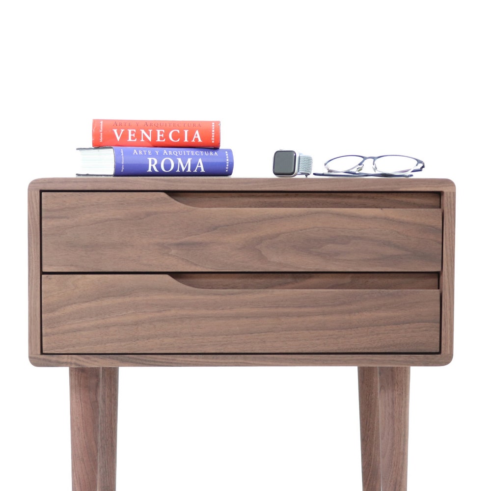 Nightstand, Bedside table, side table with two drawers in solid Walnut or Oak wood - Image 3