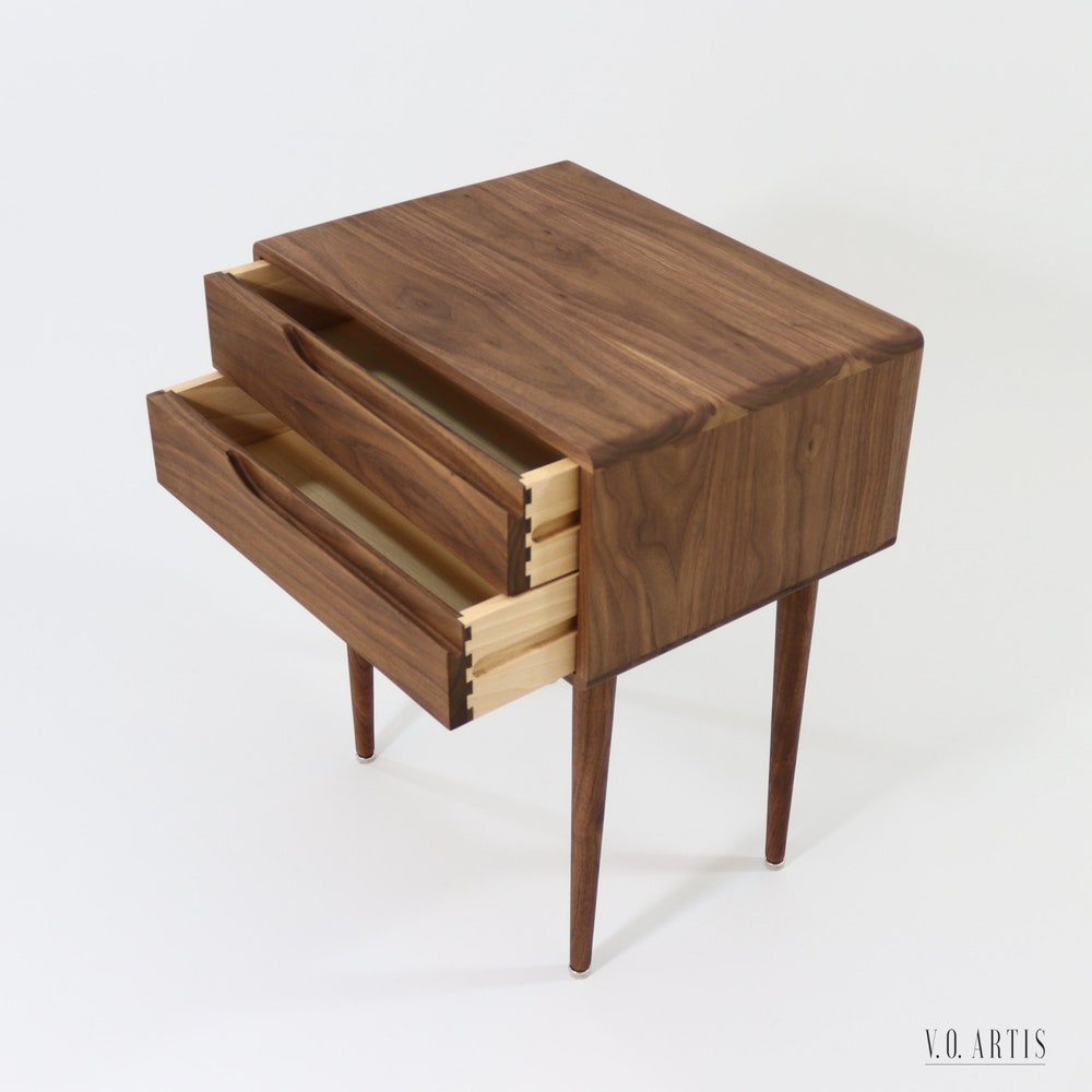 Nightstand, Bedside table, side table with two drawers in solid Walnut or Oak wood - Image 9