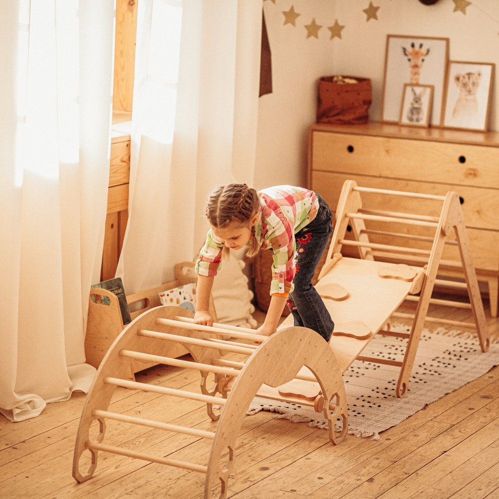 Set of 3 items Foldable triangle Wooden Gym Climbing Gift Natural toy Baby Birthday Gift Play Gym Toddler Climber Baby Gym - Image 4