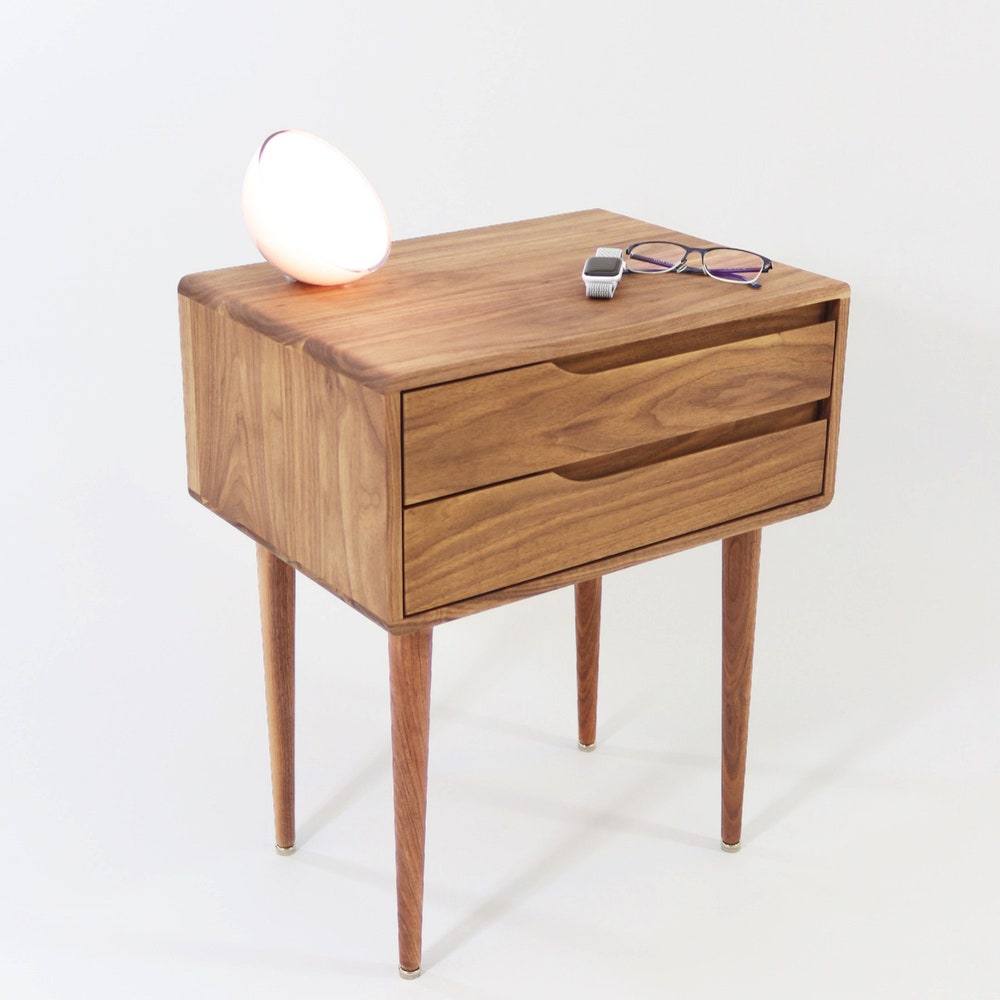 Nightstand, Bedside table, side table with two drawers in solid Walnut or Oak wood - Image 3