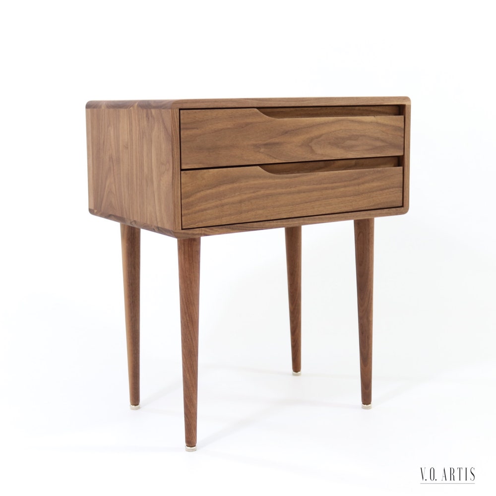 Nightstand, Bedside table, side table with two drawers in solid Walnut or Oak wood - Image 6
