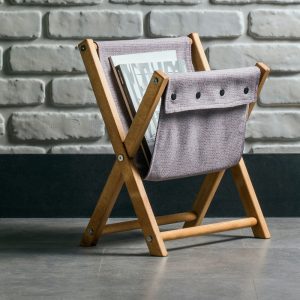Magazine and Newspaper Holder, Wooden and Purple Fabric, File Organizer, Living Room/Home Office Decoration