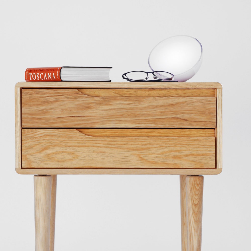 Nightstand, Bedside table, side table with two drawers in solid Walnut or Oak wood - Image 5