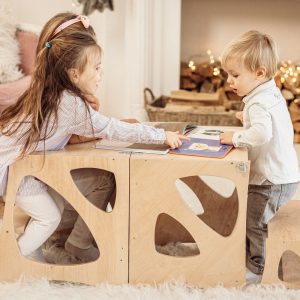 Montessori Helper for two kids: wooden Kitchen Tower + extra Step stool, Montessori furniture,Toddler table and chair set Wood nursery decor