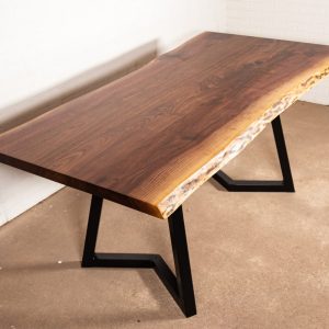 Live Edge Table, Live Edge Dining Table on Steel Chandler Legs, Modern Live Edge Walnut Table, Walnut Dining Room Table