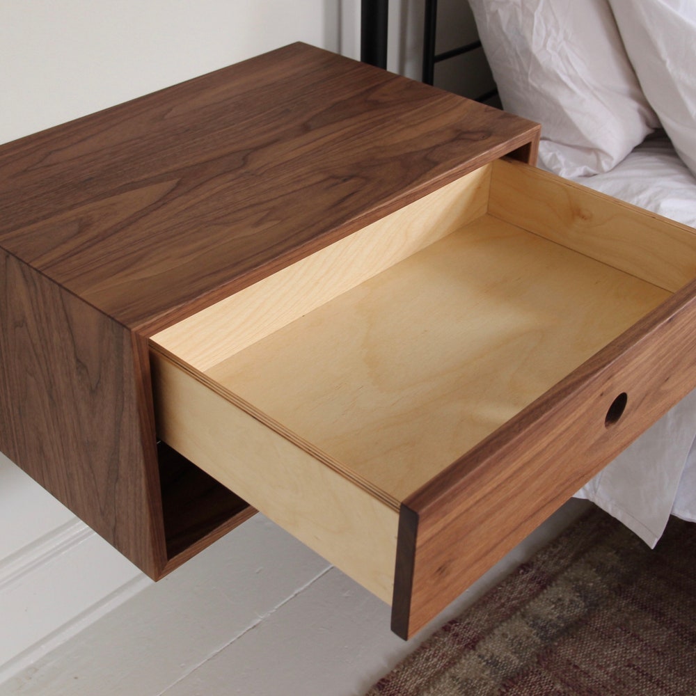 Floating Nightstand with Double Drawers in Walnut / Mid Century Modern Bedside Table - Image 6
