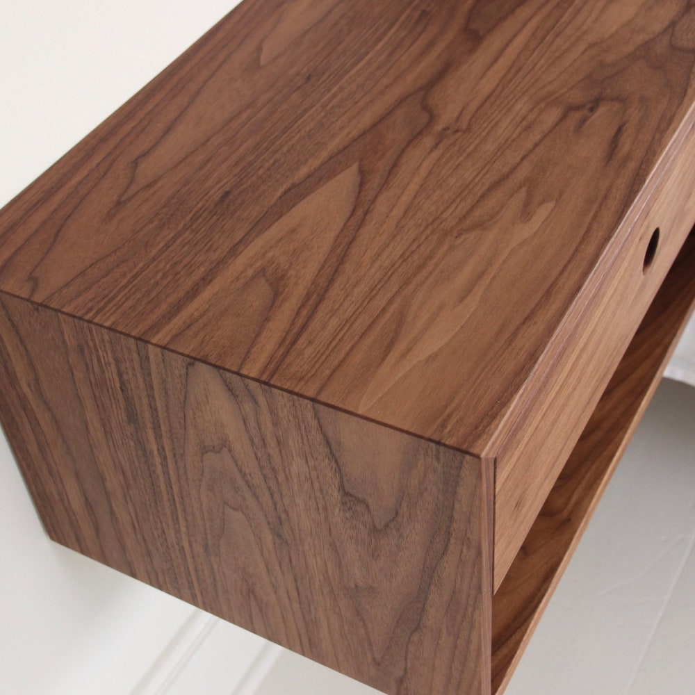 Floating Nightstand with Double Drawers in Walnut / Mid Century Modern Bedside Table - Image 5