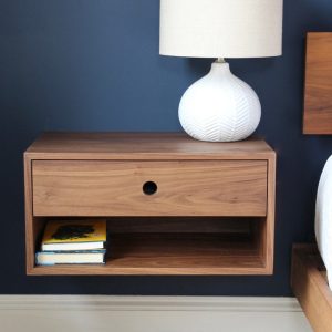 Floating Nightstand with Drawer in Walnut / Mid Century Modern Bedside Table