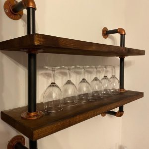 industrial pipe shelves unit/cast iron/wall decor/vintage/reclaimed wood/bespoke/livingroom/storage/glass holder/open shelving/bookshelf