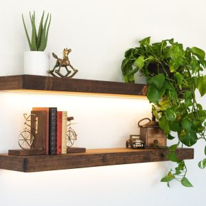 Floating LED Shelves, Hidden Bracket, 3000k, Kitchen Shelving, FREE Shipping, Recessed Light Strip, Rustic / Farmhouse, Any Size, 110-120VAC