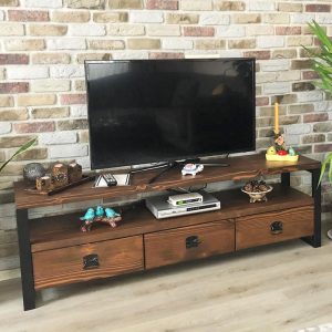 Solid Wood Tv Stand - Rokko / Vintage Design Wood and Metal Tv Unit / Rustic Wood Media Console / Entartainment Center with Drawers