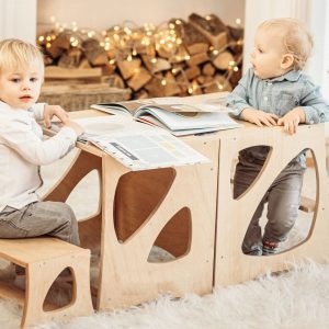 Kitchen tower with Chalkboard and two chairs, Toddler furniture, Montessori desk, Kitchen Tower helper, Wooden step stool