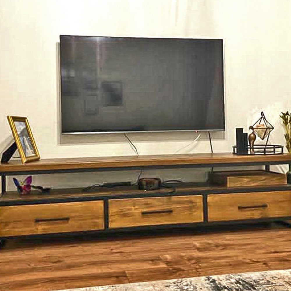 Wood and Steel Tv Stand - Carmen/ Natural Solid Wood and Metal Tv Unit / Modern Industrial Media Console / Loft Style Entertainment Center - Image 11