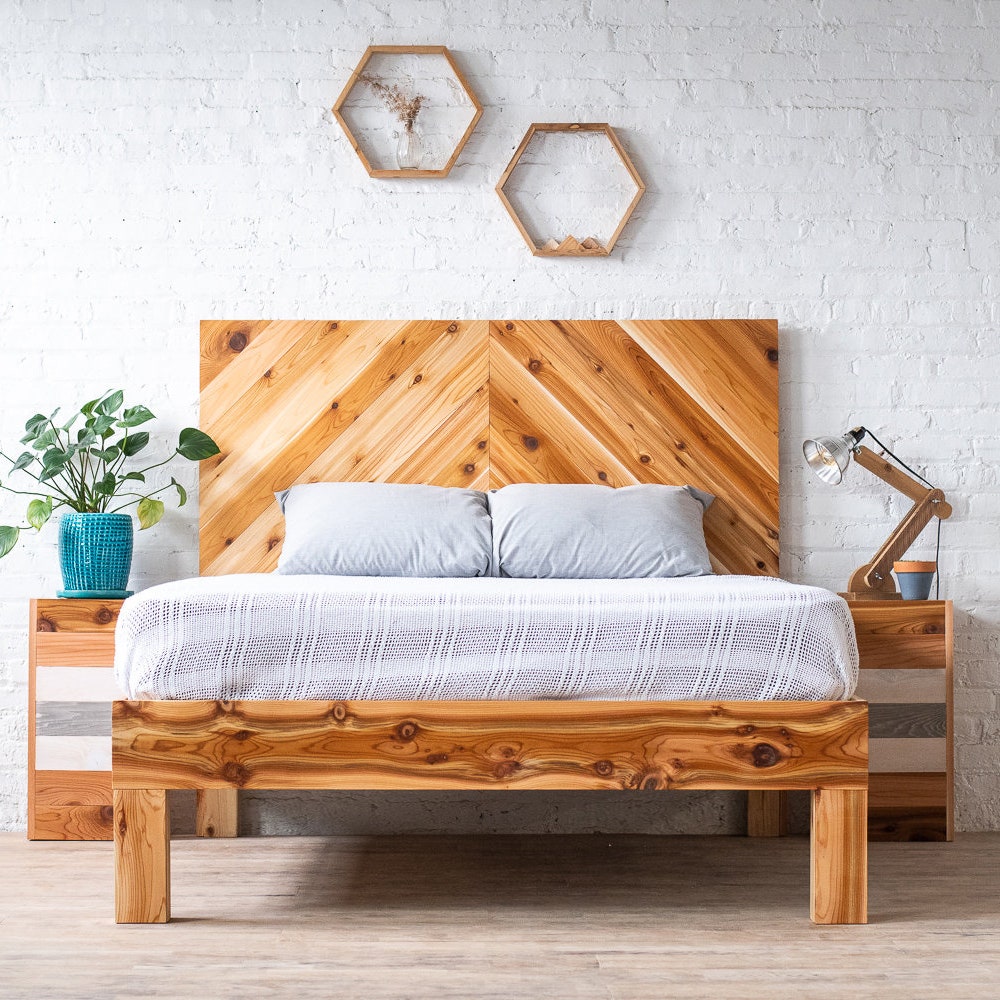 The Long Canyon - Platform Bed Frame and Natural Chevron Headboard - Modern Rustic - Organic - Handmade in USA - The Long Canyon Finish