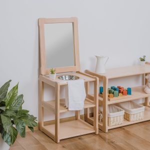 Child Montessori washbasin toddler Waschtisch kind Type A, WITH mirror combined with a MINI shelf  Gift for kids