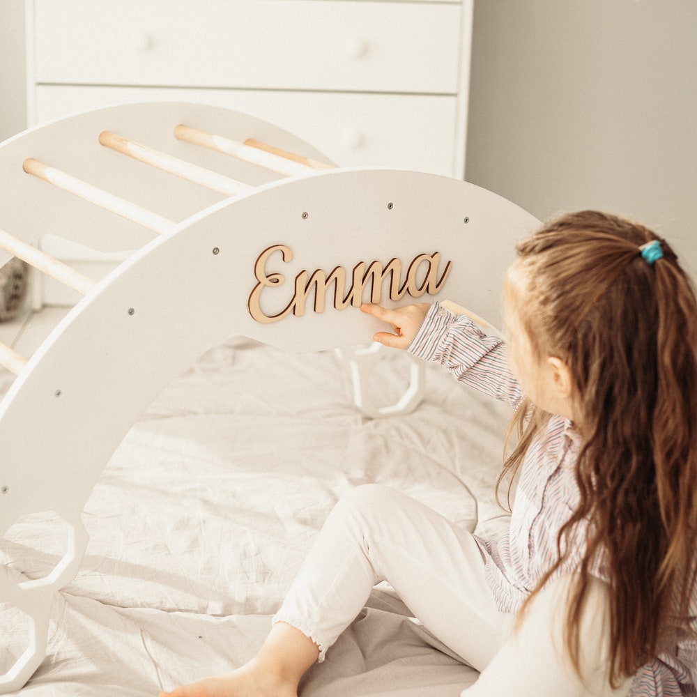 Wooden Gym Set for toddlers 3 items: Climbing Triangle + Arch + Slide, Montessori furniture, Baby toy for 1 year old, White climber set - Image 5