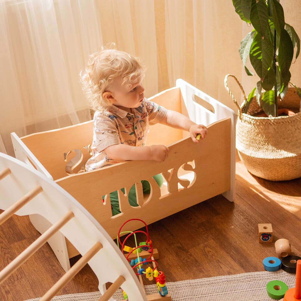 Wooden toy box for toddler playroom, Storage basket for baby nursery, Montessori furniture, Toys organizer, Boxes for toys - Image 7