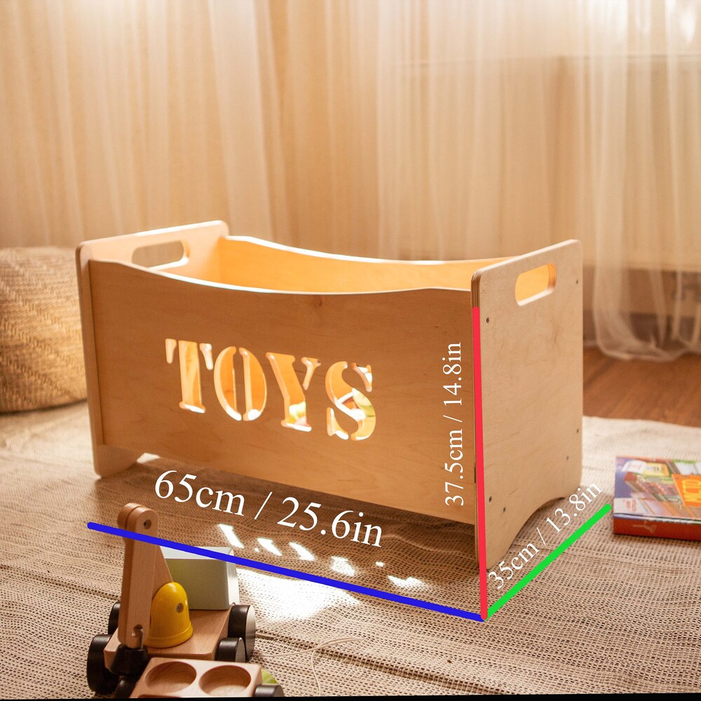 Wooden toy box for toddler playroom, Storage basket for baby nursery, Montessori furniture, Toys organizer, Boxes for toys - Image 6