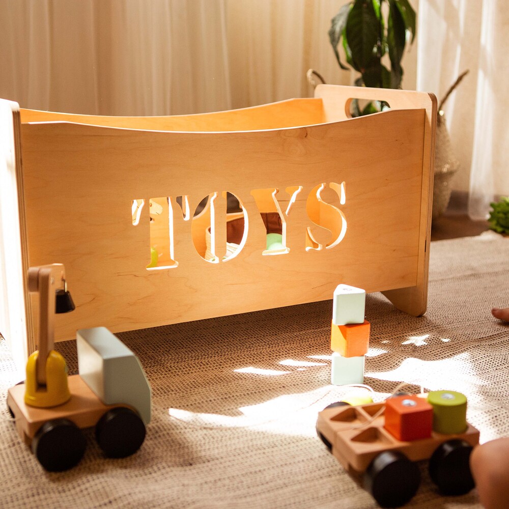 Wooden toy box for toddler playroom, Storage basket for baby nursery, Montessori furniture, Toys organizer, Boxes for toys - Image 10