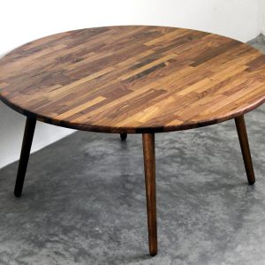 Large 34" Round Walnut Teak Coffee Table - Classic Mid Century Modern Eames Style Design Boho Wood Furniture XL