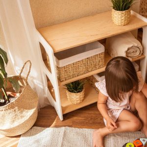 Montessori toy book shelf for kids, Modern Nursery Shelving, Montessori furniture, Wooden shelving unit, Toddler toy storage