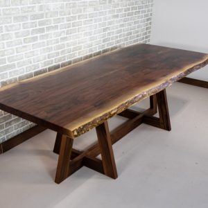 Walnut Live Edge Table, Book Matched Walnut Dining Table, Custom Walnut Trestle Dining Table, Black Walnut Book-Matched Dining Table