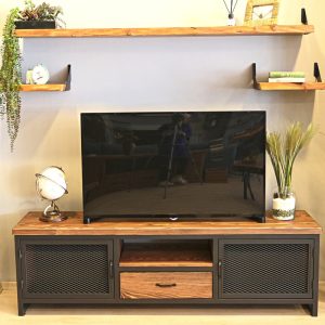 Tv Stand Solid Wood and Metal / Custom Size and Colors Industrial Design Tv Unit / Rustic Media Console