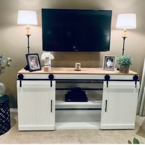 Rustic Barn Board Media TV Stand w/barn doors Farmhouse Industrial Cabin Mountain Bathroom Vanity perfect Gift