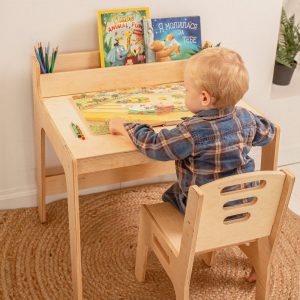Board game table and chair, Montessori furniture, Desk organizer for Toddler, Custom play table, Kids activity table
