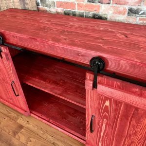 Rustic Vintage Industrial Barn Media Center w/ Sliding Barn Doors for Cabin and Country Home.