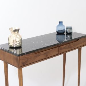 Console table with 2 drawers and 4 Legs in solid American Oak or Walnut with Marble top