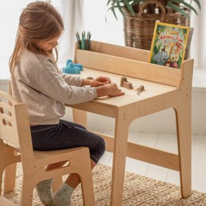 Toddler table and chair set, Kids activity table, Montessori playroom Kids desk decor Nursery Montessori furniture Baby bookshelf