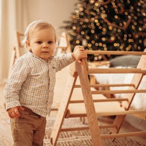 Toddler First christmas gift - Montessori Set of three items - Climbing Arch + Foldable Triangle + Climbing ladder/slide, Balance board