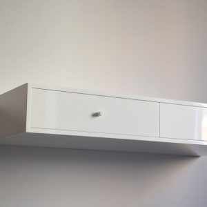 High gloss floating makeup table with soft-close drawers