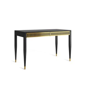 Black oak office desk with two solid oak drawers with brass fronts, mid century modern, study desk, writing desk, solid oak desk, bureau