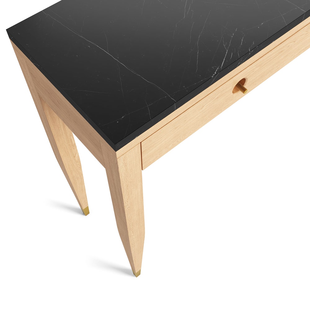 Walnut console table with marble top three drawers and two legs, hallway table, entryway table, dressing table in solid walnut wood - Image 5