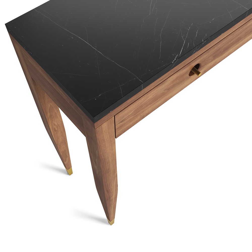 Walnut console table with marble top two drawers and four legs, hallway table, entryway table, dressing table in solid walnut wood, oak wood - Image 8