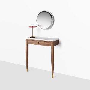 Walnut console table with marble top one drawer and two legs, hallway table, entryway table, dressing table in solid walnut wood