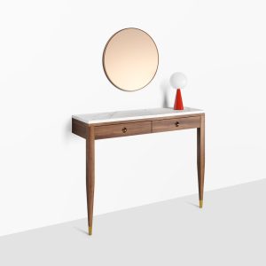 Walnut console table with marble top two drawers and two legs, hallway table, entryway table, dressing table in solid walnut wood