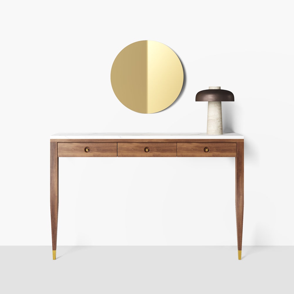 Walnut console table with marble top three drawers and two legs, hallway table, entryway table, dressing table in solid walnut wood