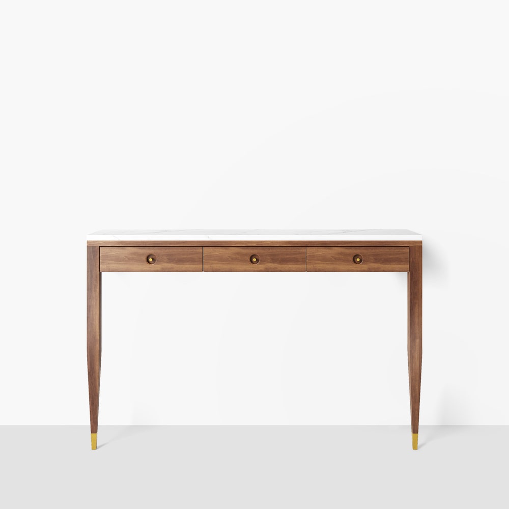 Walnut console table with marble top three drawers and two legs, hallway table, entryway table, dressing table in solid walnut wood - Image 2