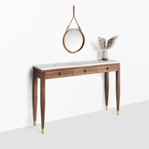 Walnut console table with marble top three drawers and four legs, hallway table, entryway table, dressing table in solid walnut wood