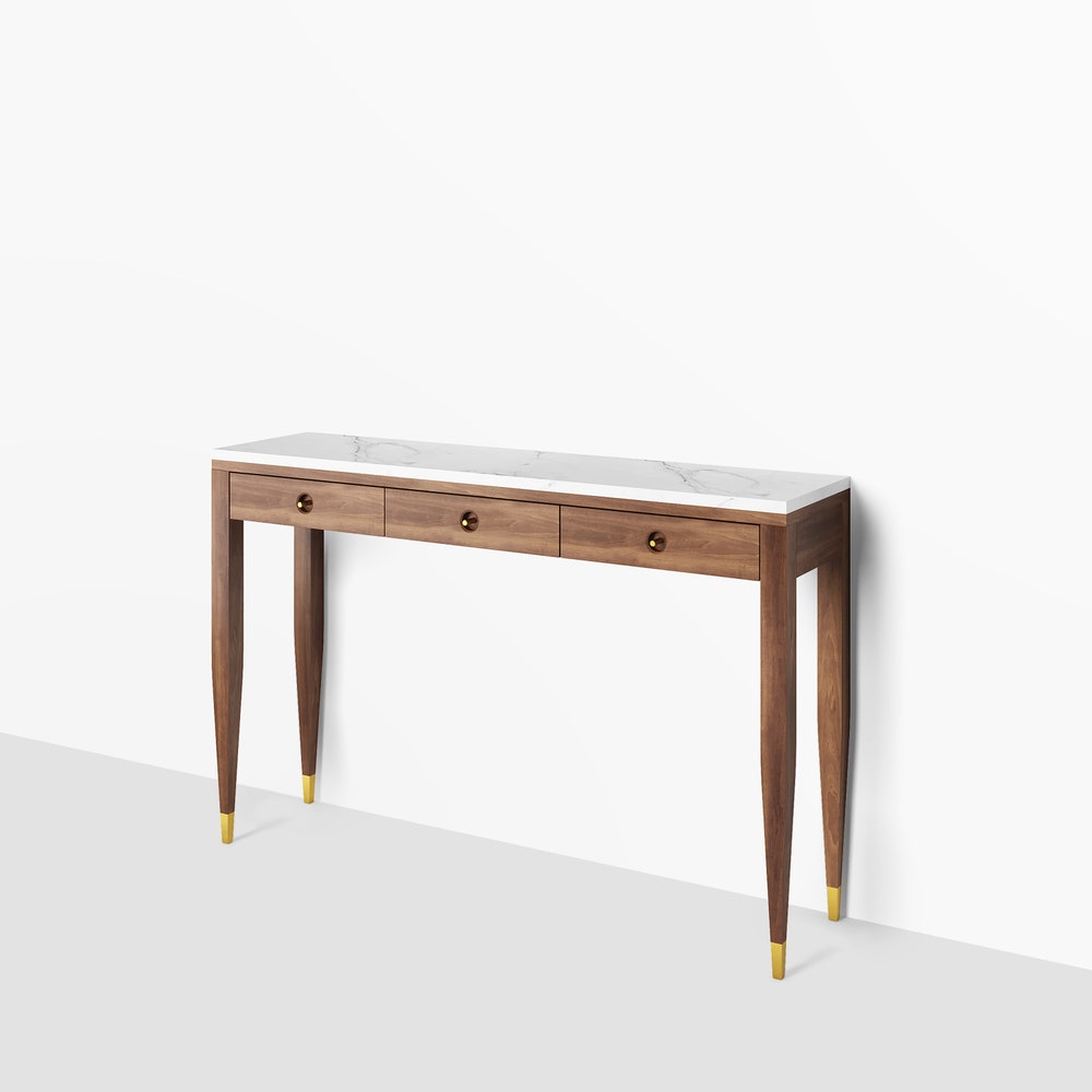 Walnut console table with marble top three drawers and four legs, hallway table, entryway table, dressing table in solid walnut wood - Image 2