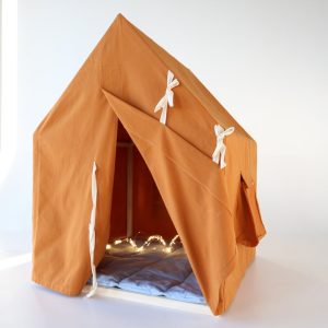 Big mustard-orange playhouse with Scouts emblem and mat
